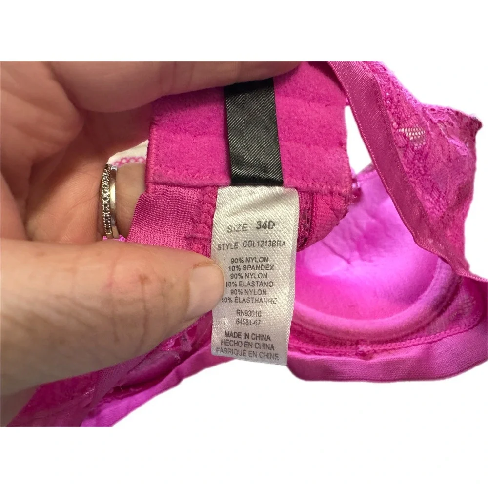 Candie's Lace Underwire Bra Women 34D Magenta Pink Floral COL1213BRA Excellent - Picture 7 of 8